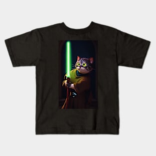 Fun Cat Print ~ AI Art ~ Fantasy Cat ~ Sci-fi Cat ~ Cats with Lightsabers Kids T-Shirt